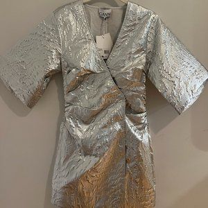 Ganni Silver Metallic Jacquard Mini Dress - image 1